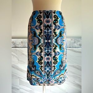 Antonio Melani Paisley Blue Pencils Skirt Sz 8
